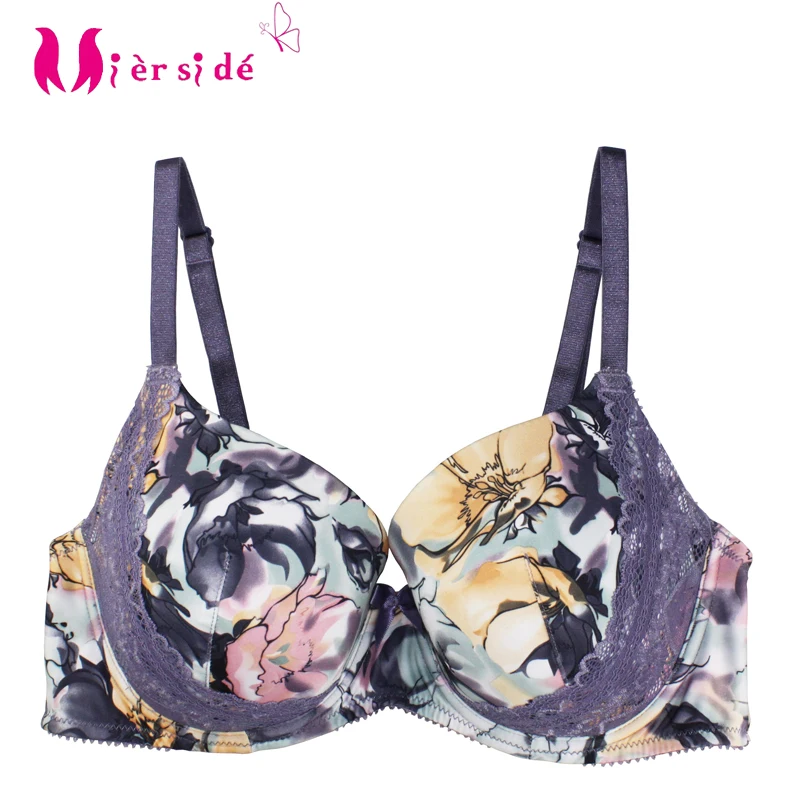 

Mierside 2801 Fashion 2Color Plus Size Big Bra Soft Sexy Floral Bralette Comfortable Women Push Up Underwear 30-46C,D,DD,DDD,F,G