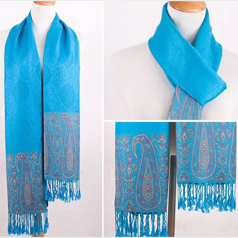 From India Scarf Paisley Tippet Oversize Ethnic Bufandas 100% Cotton Winter Scarves Turquoise Fashion Echarpe 200*70cm