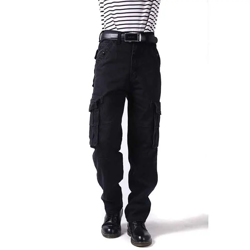 Large Size 46 Men Cargo Pants With Pockets Loose Military Hip Hop Board Pants Casual Black Trousers YH