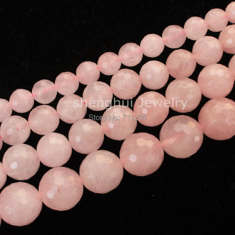 Faceted Natural Rose Quart Round Beads15