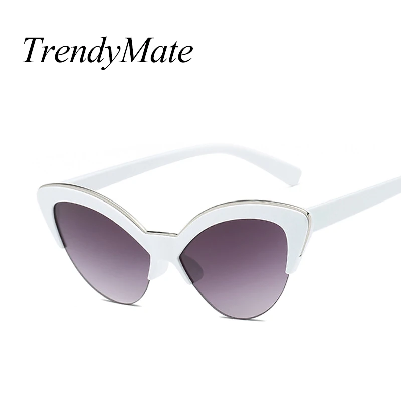 Luxury Vintage Sunglasses Woman Purple Brand Retro Shades Points Big Cat Eye Half Frame Sun Glasses Ladies Female Sunglass 5184M