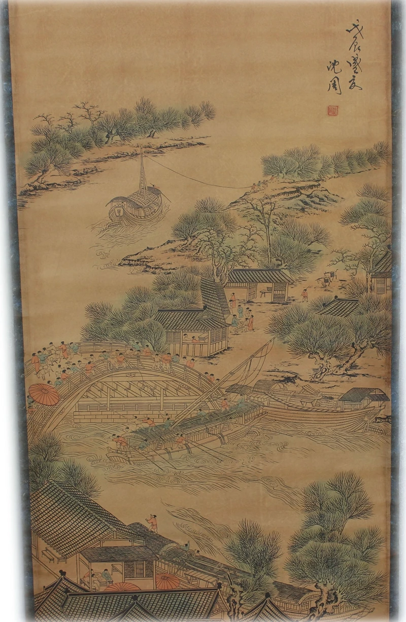 

Редкие ручная роспись QingDyansty китайские картины с вертикальной осью, пейзажные пейзажи, # 03, наматанный вручную, бесплатная доставка