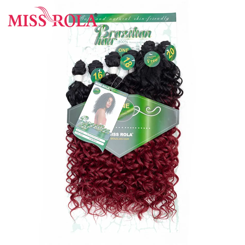 Miss Rola Synthetic Curly Hair Extensions Ombre Colored Hair Weaving Bundles 16-20inch 6pcs/Pack 200g T1B/BUG With Free Closure