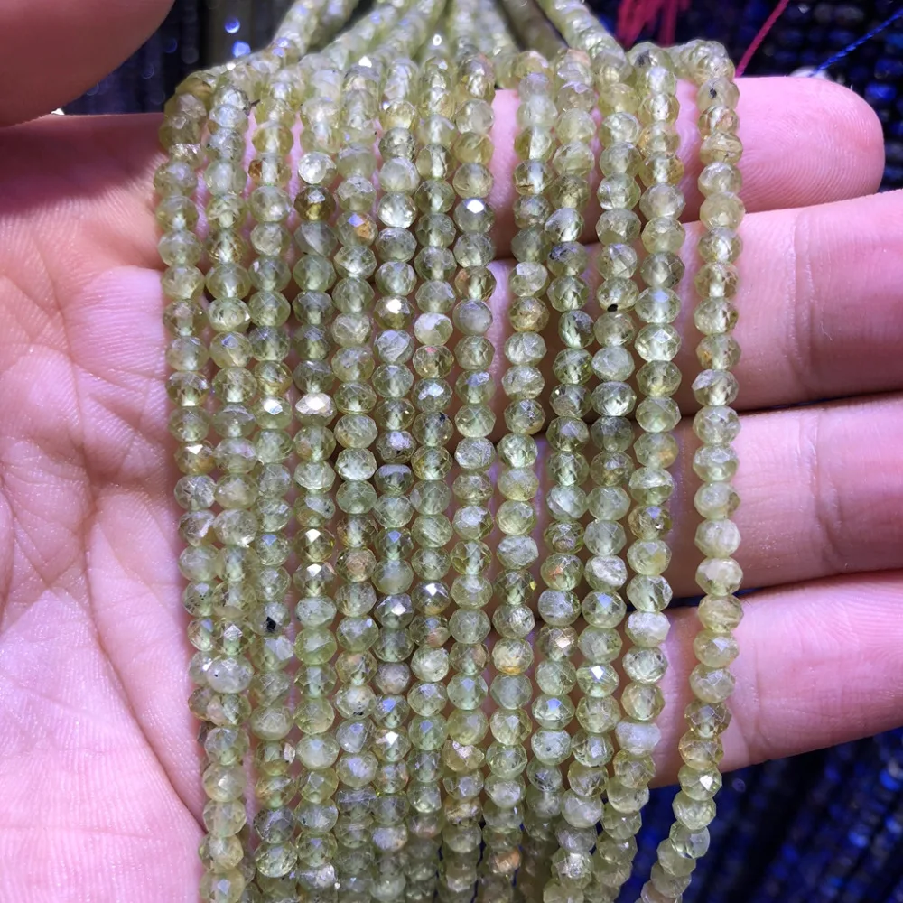 

5strings Lot,Natural Peridot Facted Beads,Faceted Semi Gem Roundel Tiny Spacer Gem Beads,Size approx 3x4mm,15.5"/str