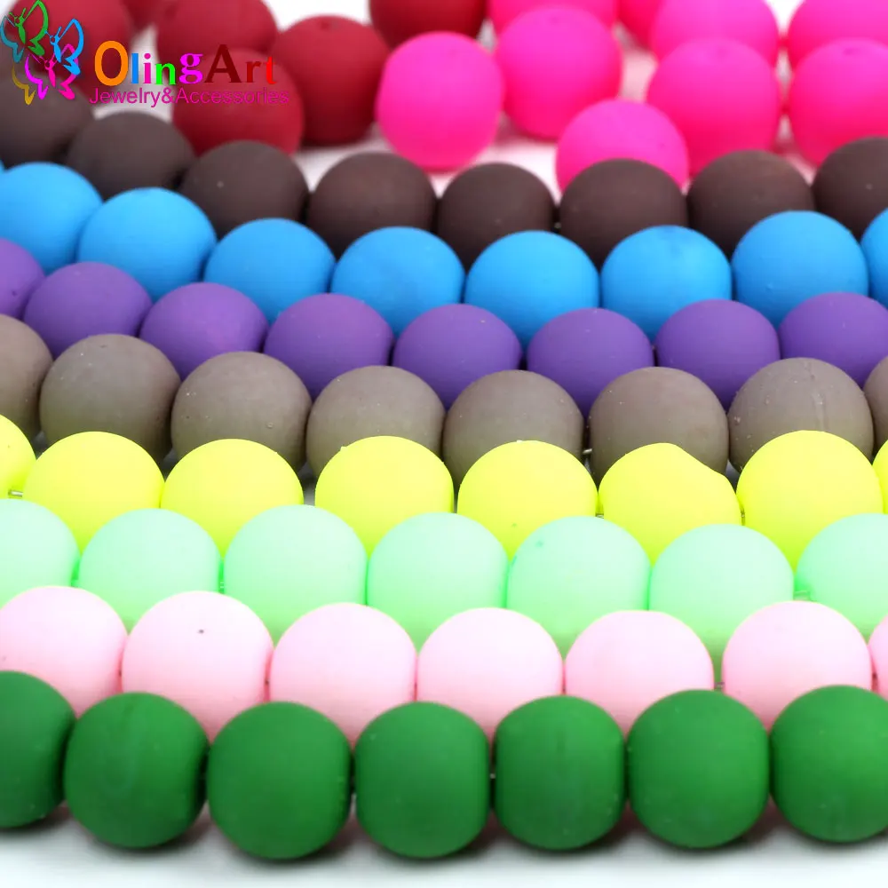 OlingArt Rubber Glass Beads High Quality 30PCS 10mm Candy Color Neon Matte Loose Beads Handmade DIY Bracelet Jewelry Making