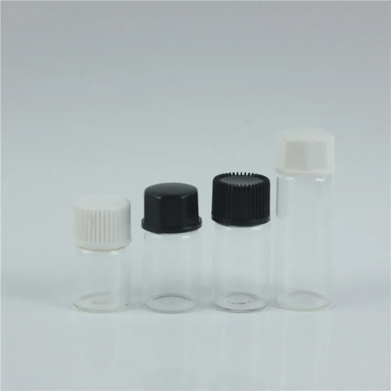 50 sztuk/partia 1 ML 2 ML 3 ML 5 ML puste próbki OLEJEK ETERYCZNY butelki małe przezroczyste szklane butelki fiolki z otworu reduktor pokrywkami pokrywy