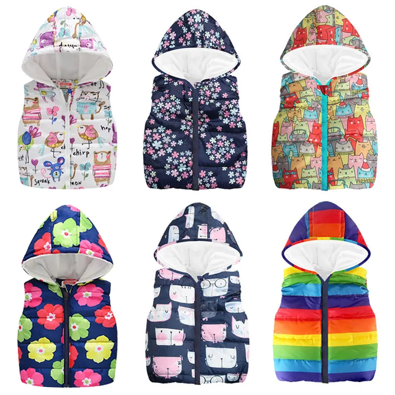 Autumn Winter Girls Vests Children\'s Cotton Warm Coat Baby Boy Dinosaur Hooded Waistcoat Kids Cartoon Cute Outerwear Clothing