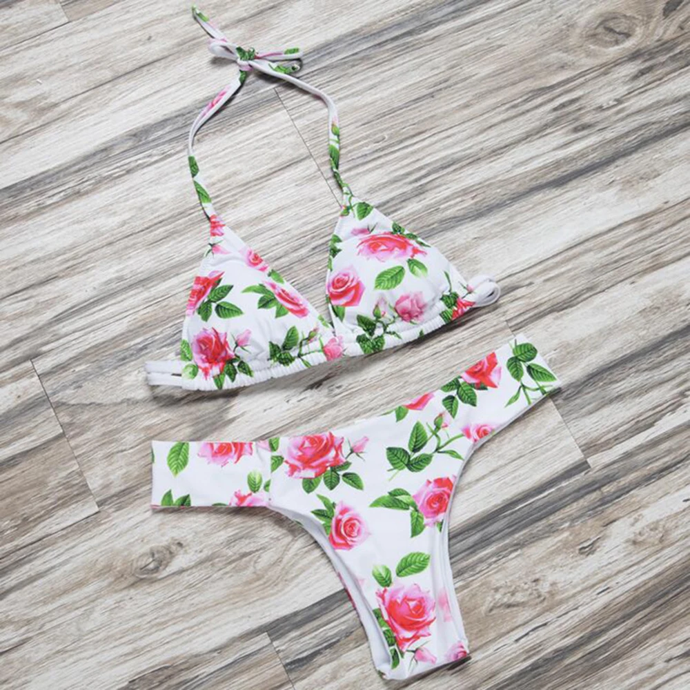 

ZTVitality Sexy Push Up Bikini 2019 New Arrival Floral Print Bikinis Halter String Swimsuit Swimwear Women Brazilian Biquini XL