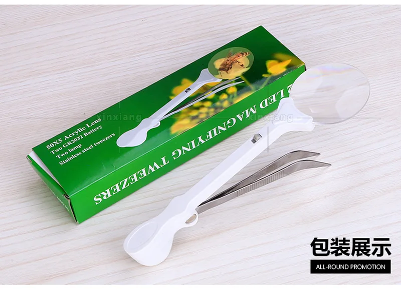 5X Pinzette Edelstahl Clip Lupenbrille Handheld 5-fache Lupe für die Beobachtung der Jadeinspektion von Schmuck