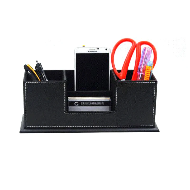 4 Blocks Office Supplies Black Leather Square Pen Holder Pencils Stands Box Desk Stationery Organizer Office Brown Pen Pots