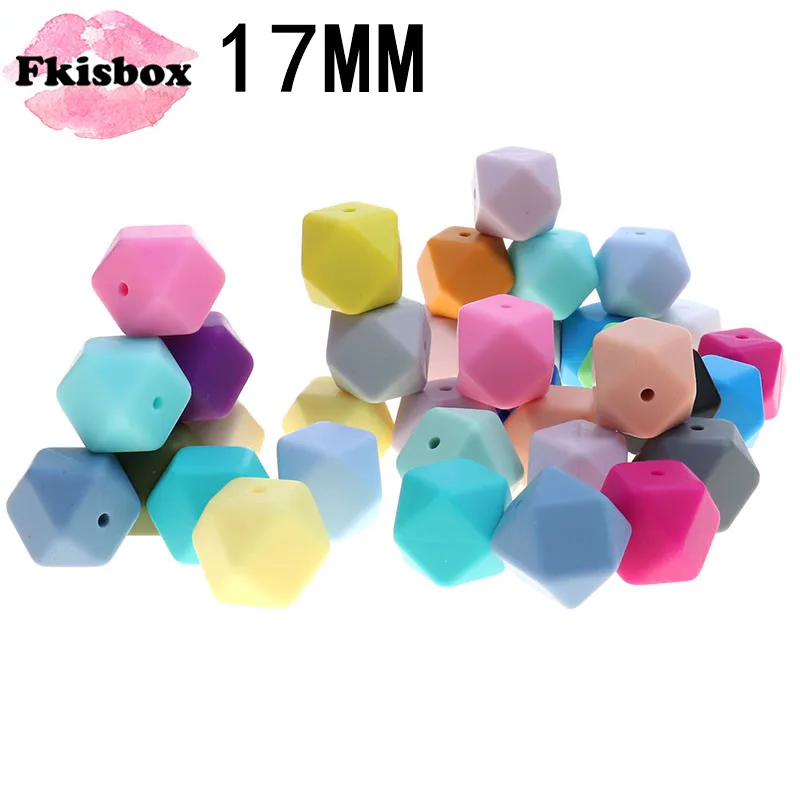 Fkisbox 100PCS Silicone Teething Beads Hexagon 17mm Bpa Free Chew Silicone Beads  Loose Bead Charms For Diy Teething Necklace