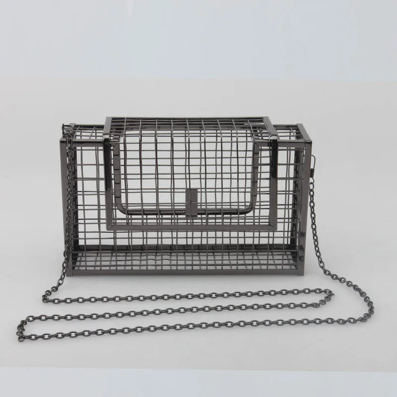 Cage Evening Bag Stylish Clear Hallow Out Iron Mesh Crossbody Caged Clutch Purse for Women