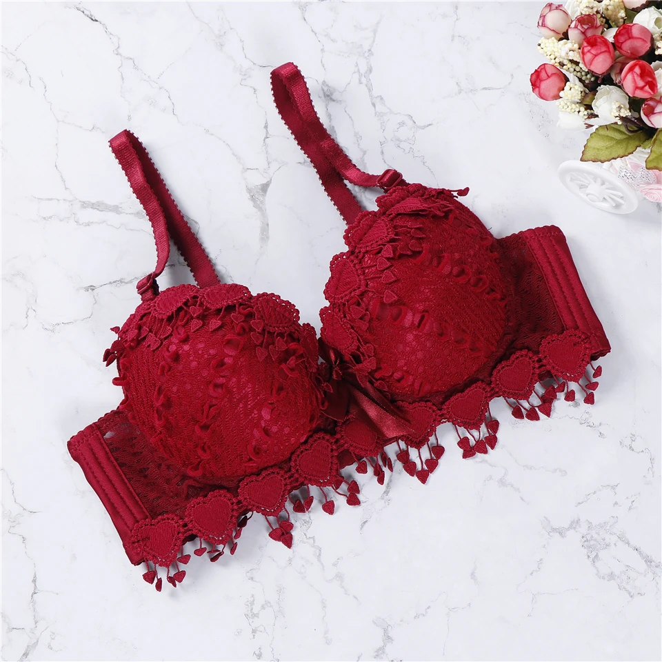 

Women Underwear Push Up Bra Lace Bra Brand Embroidery Tassel Sexy Lingerie Brassiere Large Size Red Black White Padded Lingerie