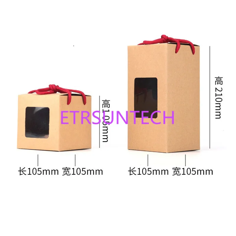 100Pcs/Lot Tea Packaging Kraft Paper Box With Portable Rope,Clear Window Box For Gift Packing