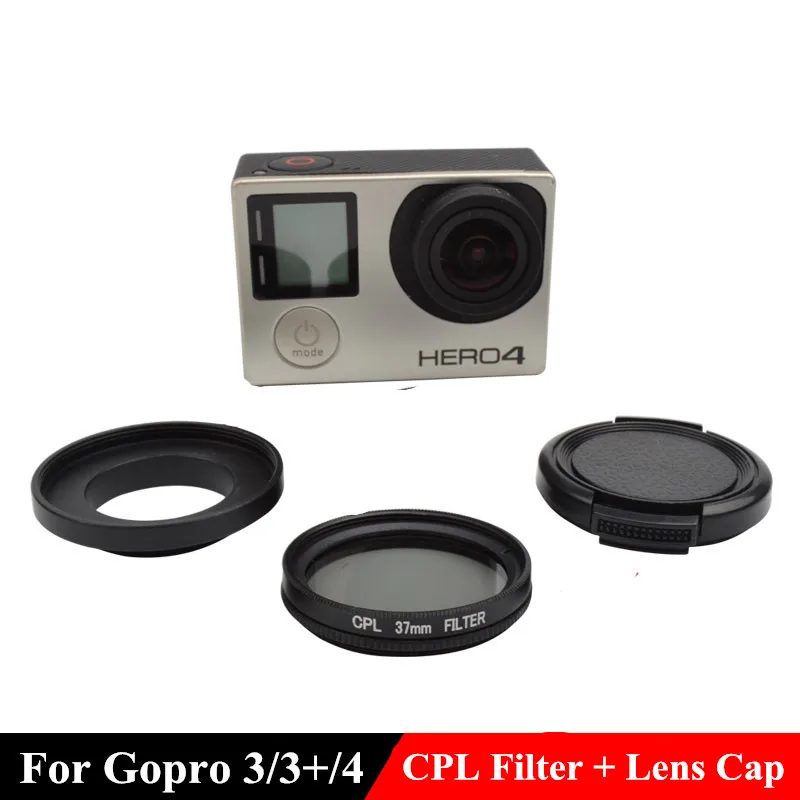 37mm CPL Circular Polarizer Filter + Alloy Adapter Ring  + Lens Cap filtor Protector for Gopro 3 3+ 4 Camera accessories