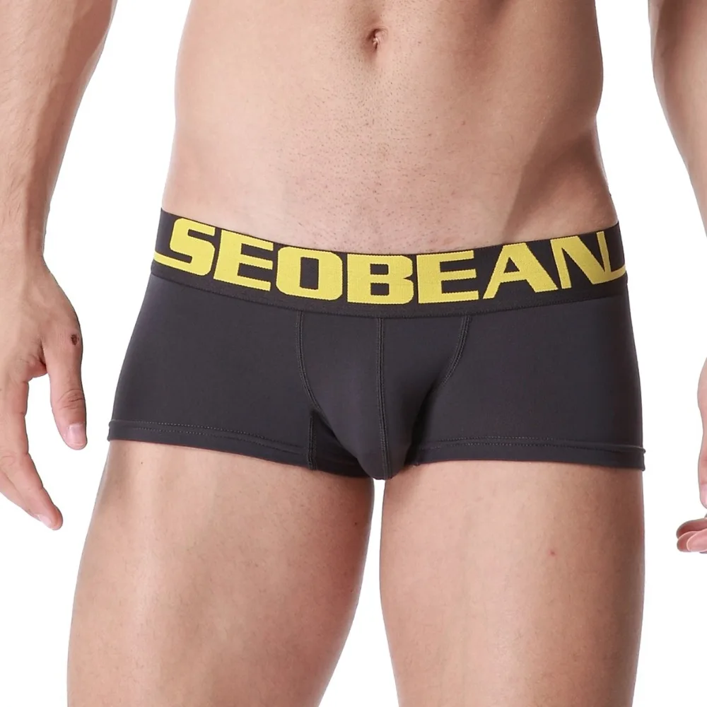 

Мужские однотонные боксеры Seobean, нижнее белье, с низкой посадкой, искусственная кожа, новая мода