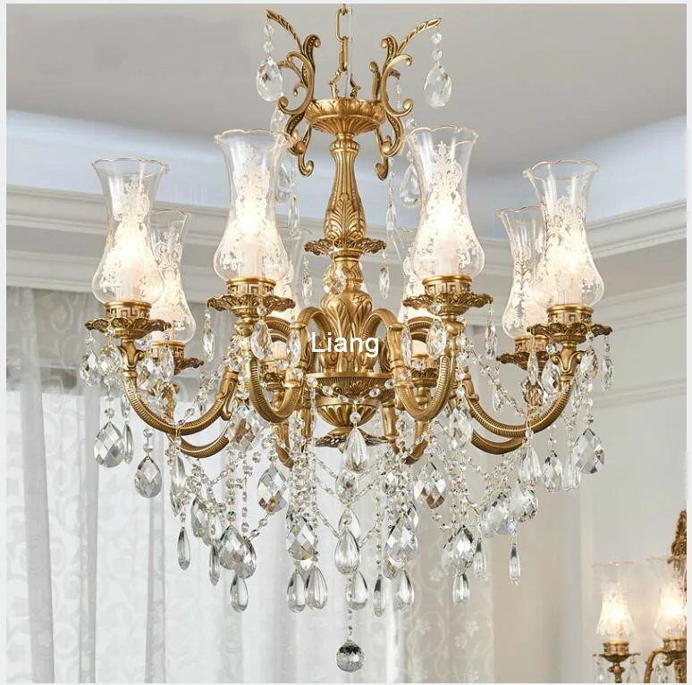 

European Golden Color Chandelier Fixture Zinc Alloy Luxurious Crystal Chandelier Lights Living Room Dining Room Home Decoration