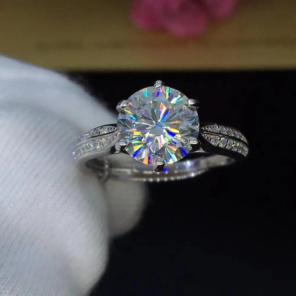 

Round Silver Moissanite Ring 1ct D VVS Luxury Moissanite Weding Ring for Women