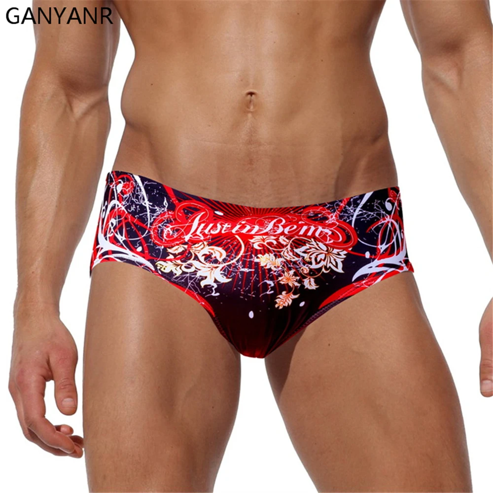 

GANYANR Brand Gay Mens Swimwear Swimming Trunks Bikini Swim Shorts Bathing Suit Waterproof Sunga Pouch Briefs Sexy Cartoon