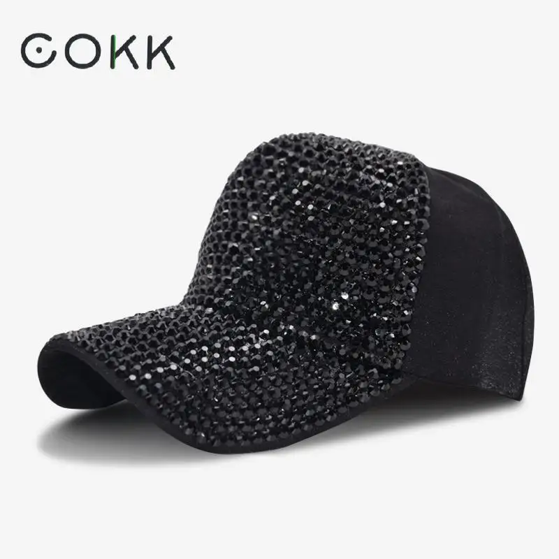 COKK Sequin Rhinestone Baseball Cap Women Snapback Hats For Women's Cap Adjustable Baseball Hats Bone Casquette Dad Hat Female