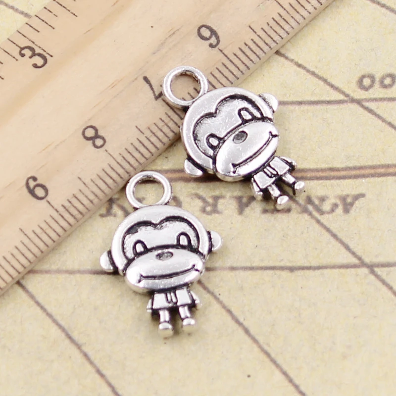 10pcs Charms Double Sides Monkey 15x27mm Tibetan Silver Color Pendants Antique Jewelry Making DIY Handmade Craft