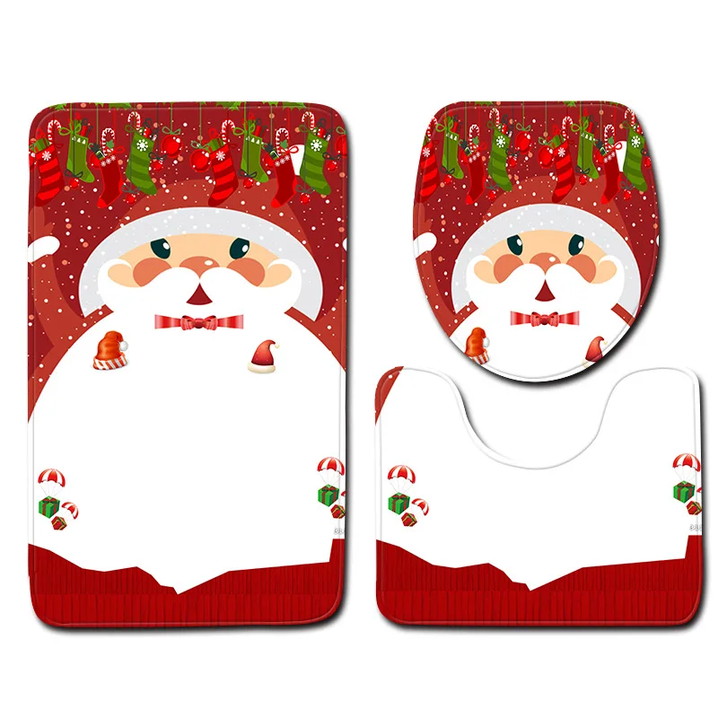 Drop Shipping christmas Santa Claus mat Bathroom Mat Toilet Cover Rug European USA Bath Mat Doormat 3Pcs/Set