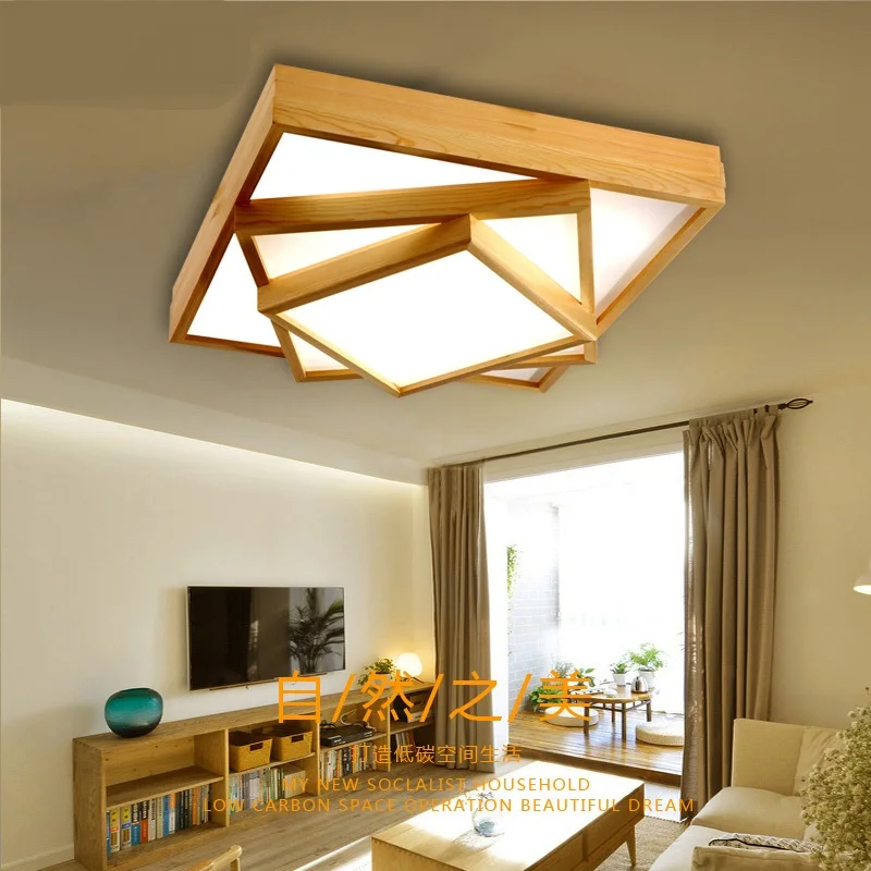 Solid Wooden living room LED lamp rectangular bedroom creative restaurant lamp Nordic art Chinese style ceiling lamp ZA MZ44