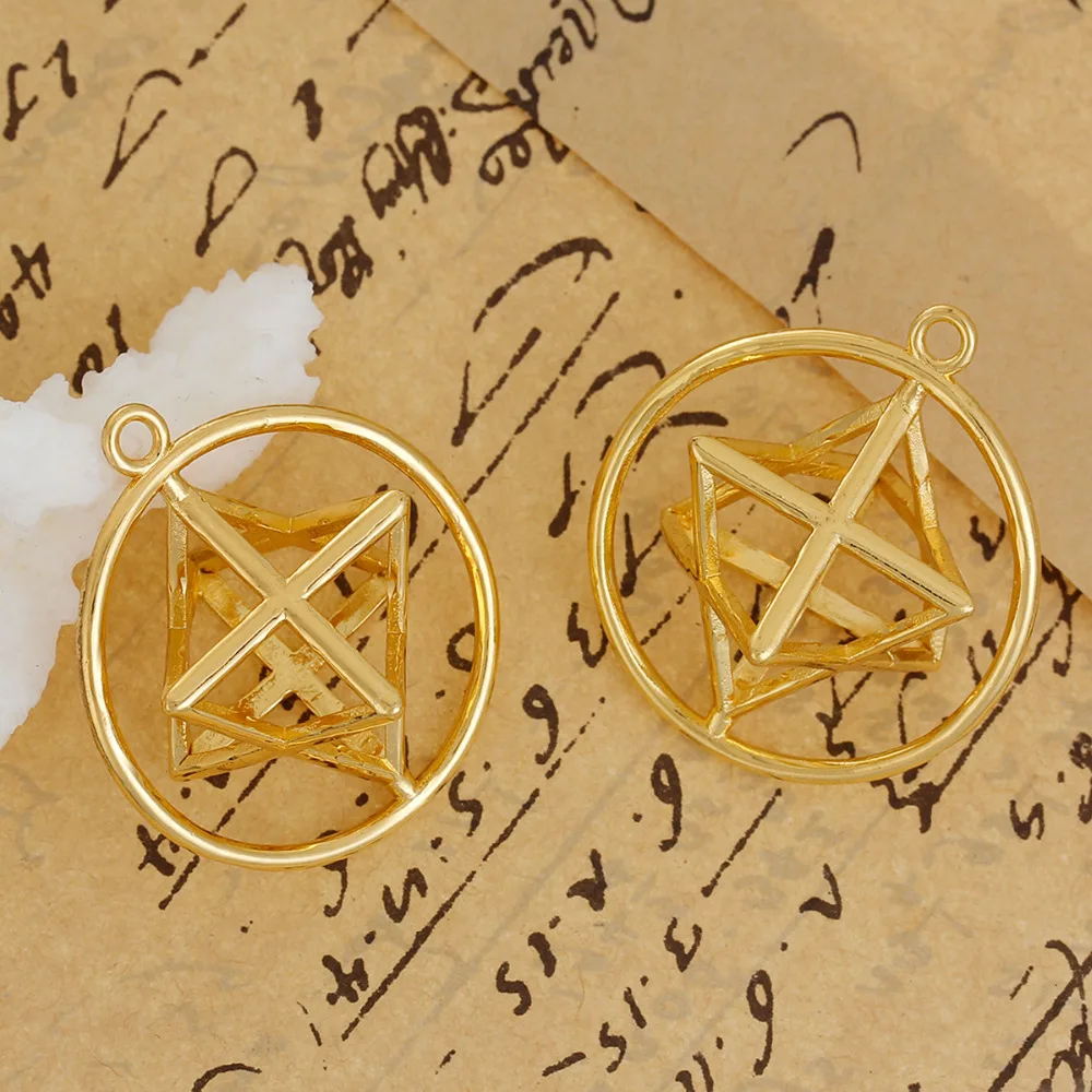 DoreenBeads Copper Merkaba Meditation Pendants Round Gold Color Hollow 40mm(1 5/8\