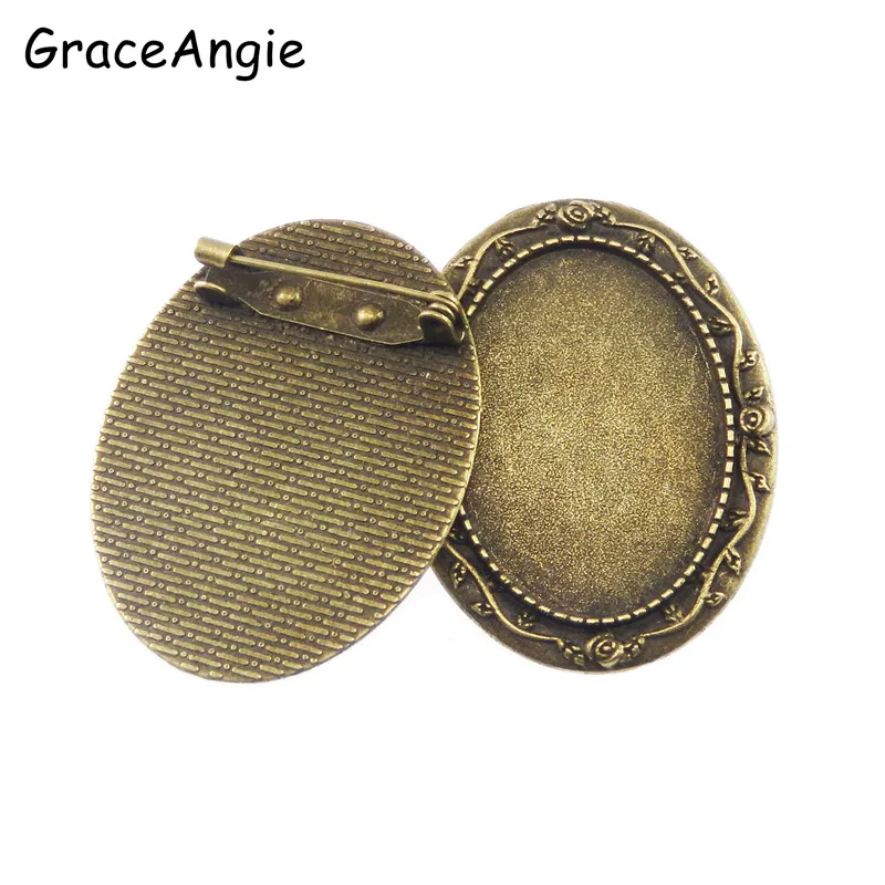 5 sztuk/paczka kobiety Antique Bronze Alloy owalne broszka przypinki podstawa z kameą i kaboszonem urok Vintage biżuteria rękodzielnicza Making 45*35*2mm 50262
