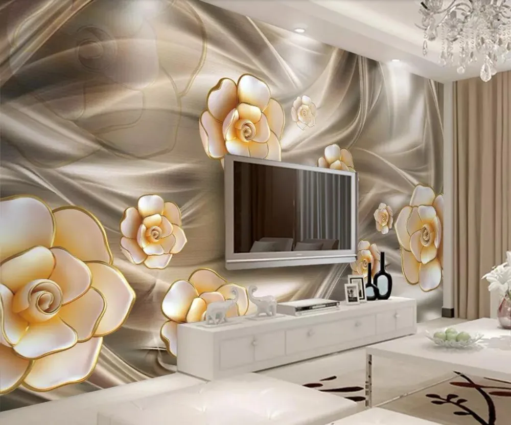 

Beibehang Wallpaper mural European embossed flowers silk TV background wall 3d living room bedroom decoration photo 3d wallpaper