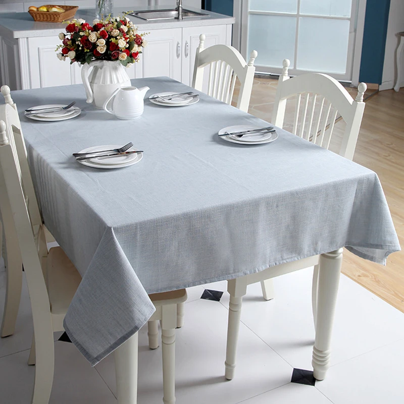 Korean Cotton Linen Tablecloth Solid Color Light Blue Dust-proof Table Cloth Wedding Banquet Rectangular Cover Cloth