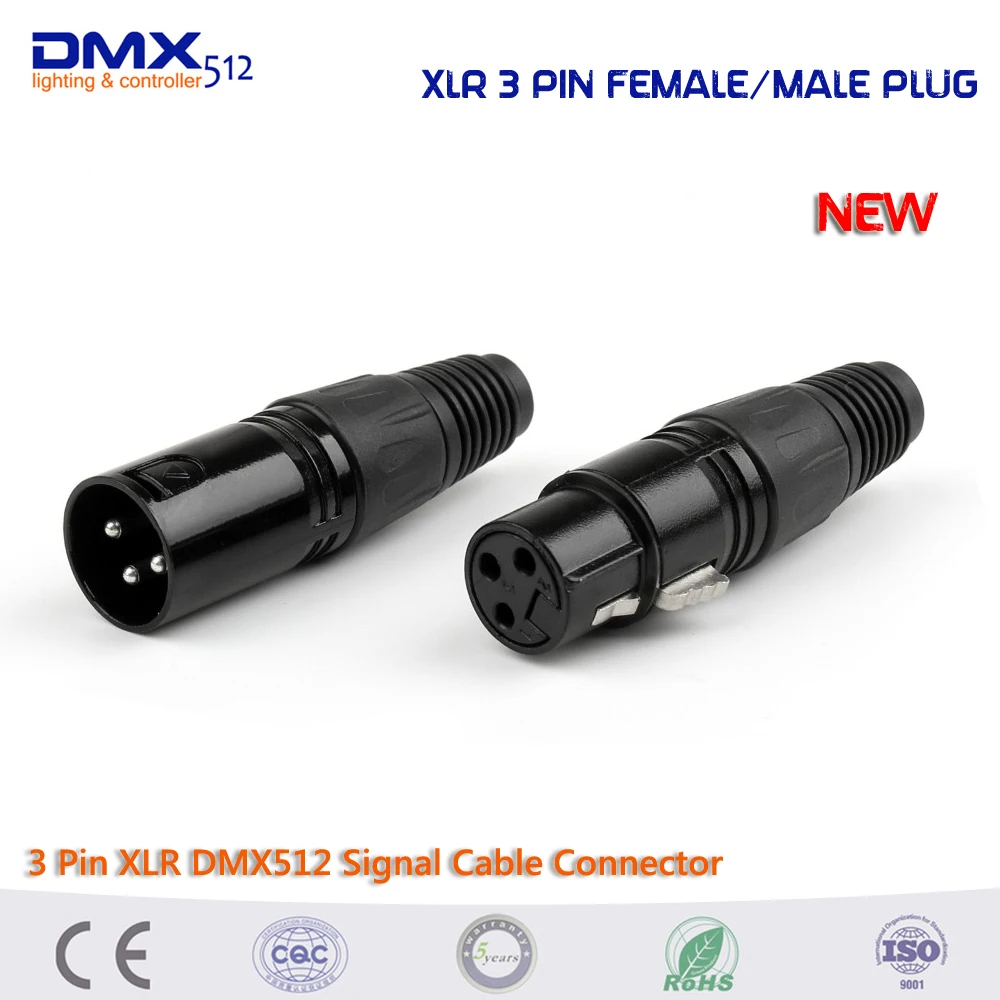 Free shipping 12 Pairs 3 Pin XLR DMX512 Signal Cable Connector Male&Female Plug for XLR stage lighting