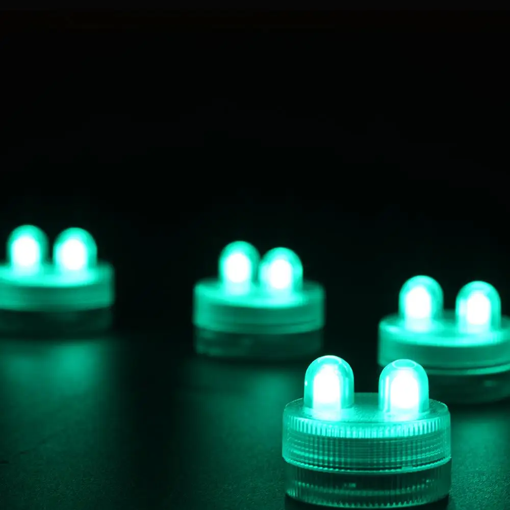 50pcs/Lot Battery Operated 2LED Submersible Green LED Floralyte,Waterproof LED Candle Tea Light  For Wedding Party Decor