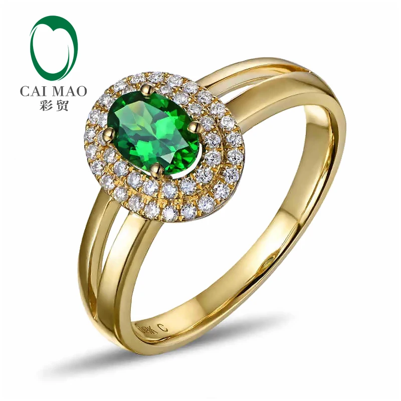 CaiMao 18KT/750 Yellow Gold 0.38 ct Natural Tsavorite  & 0.17 ct Full Cut Diamond Engagement Gemstone Ring Jewelry