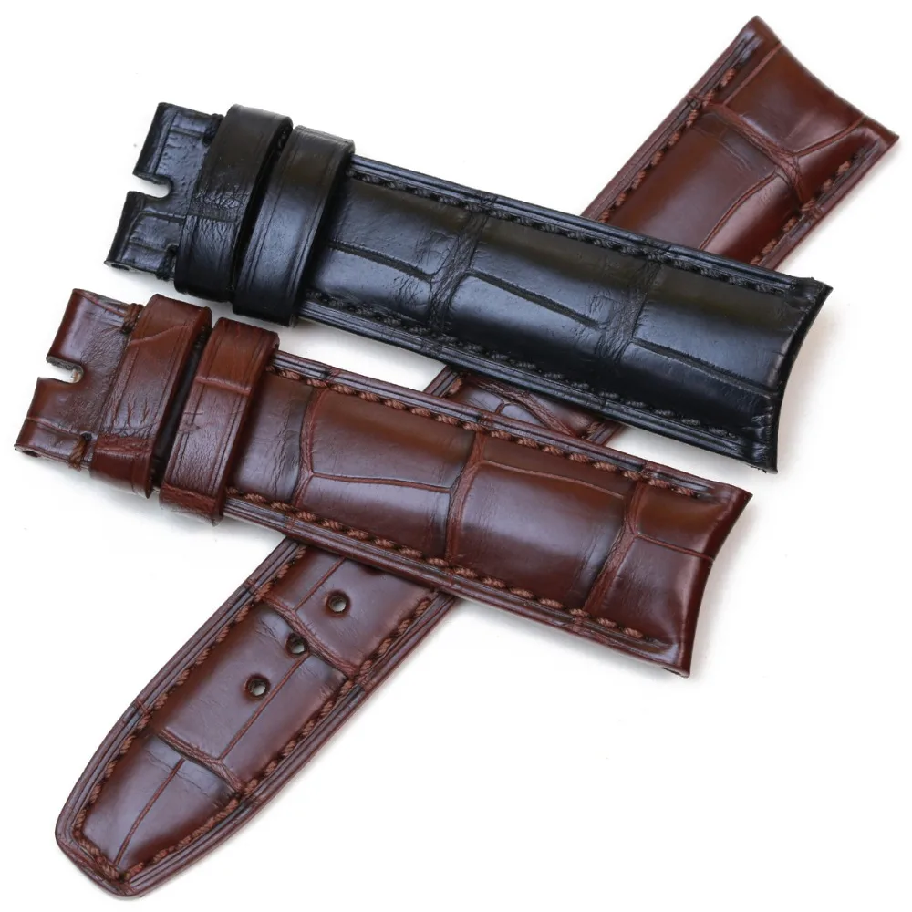 Imagem -03 - Pulseira de Relógio de Crocodilo Masculina Pulseira Preta e Marrom Grão de Bambu Adequada para Baume e Beretta Clifton 20 mm 21 mm