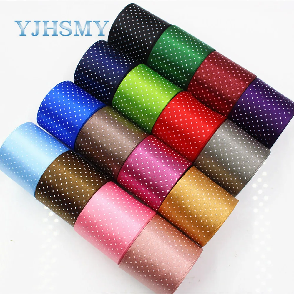 YJHSMY 176221,38MM 10 yards multi-color dots satin ribbon, headdress accessories wedding DIY hand-made materials