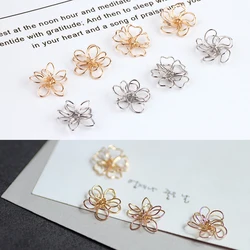 50pcs 15mm Gold/silver color wire flower Charms handmade flower Pendants For DIY Earring Jewelry Making Earrings Accessories