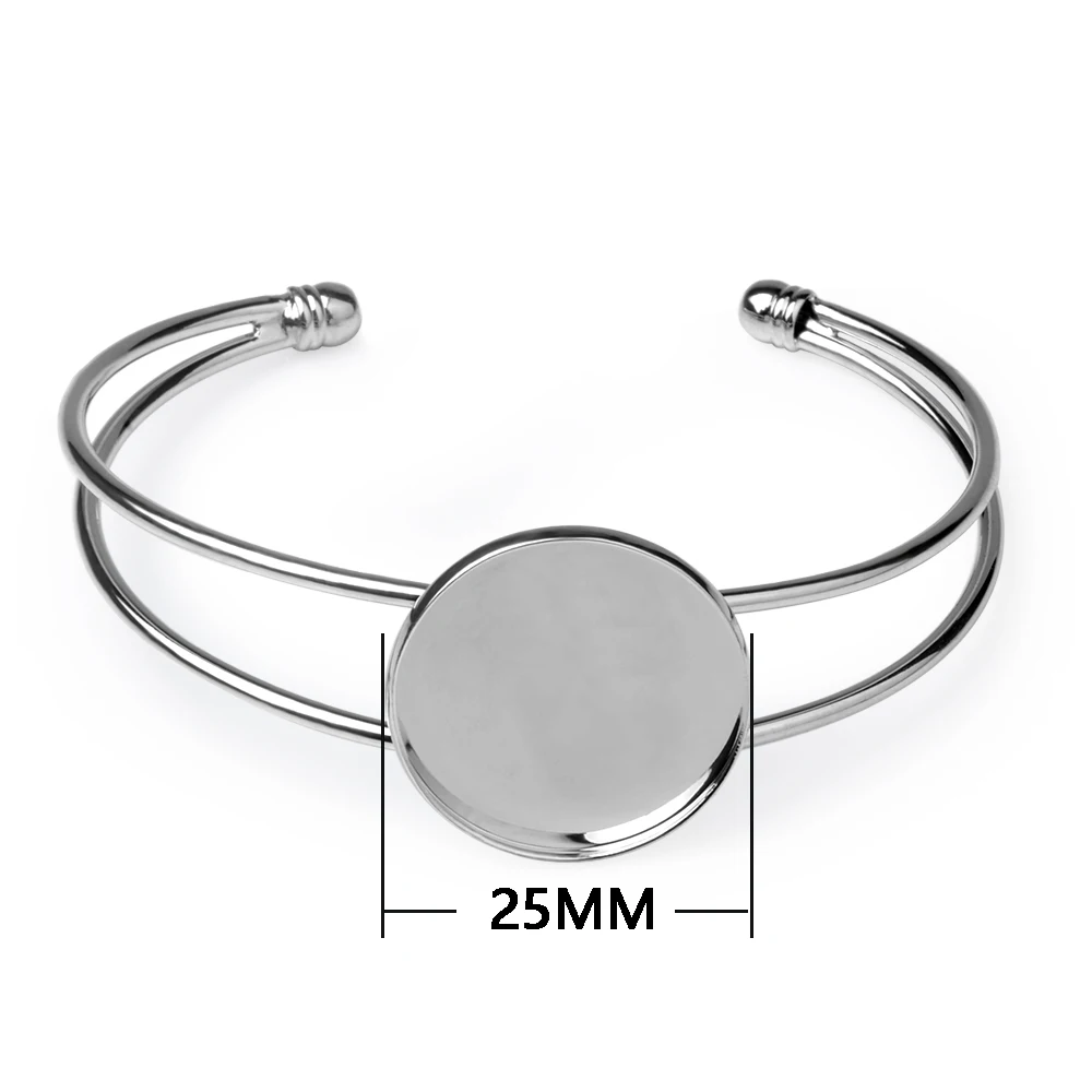 LFPU Bronze Rhodium Plated 25MM Blank Cabochon Bangle Base Bezel DIY Cameo Blank Cuff Bangle Bracelet Jewelry Findings