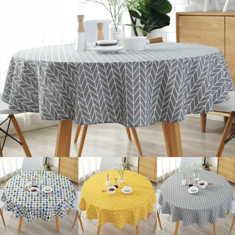 Nordic Polyester Cotton Round 150cm Table Cloth Color Yellow Rice Word Gray Arrow Cotton and Linen Printing Tablecloth Custom