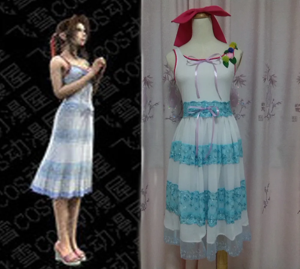 anime cosplay Final Fantasy VII 7 Aerith Gainsborough Cosplay costumes with hair bow 11