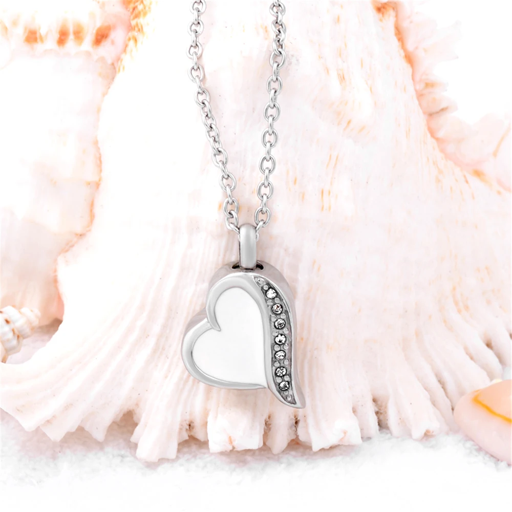 

White Plated Heart Shape Cremation Urn Necklace Memorial Jewelry Stainless steel Ashes Urns Funeral Casket Urn Locket Pendant