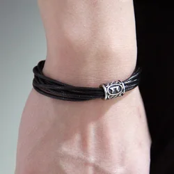 2019 new style stainless steel viking rune Beard beads cotton cord bracelet