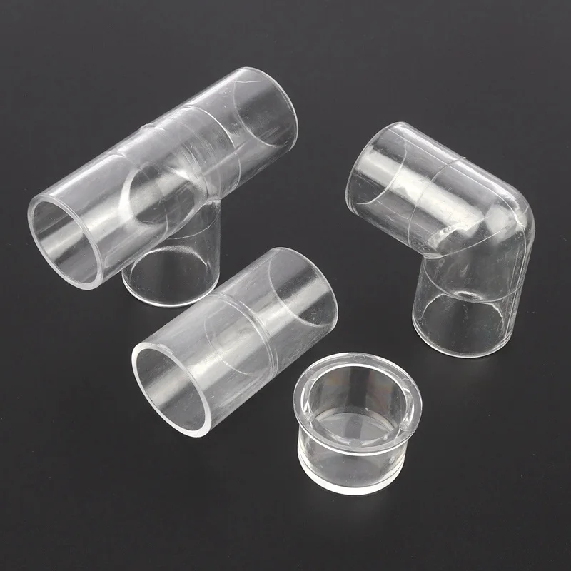 1pc 20 25mm Acrylic Joint Aquarium Fish Tank Filter Water Pipe Connector Transparent Plexiglass Tee Elbow Direct Cap Tube Joints