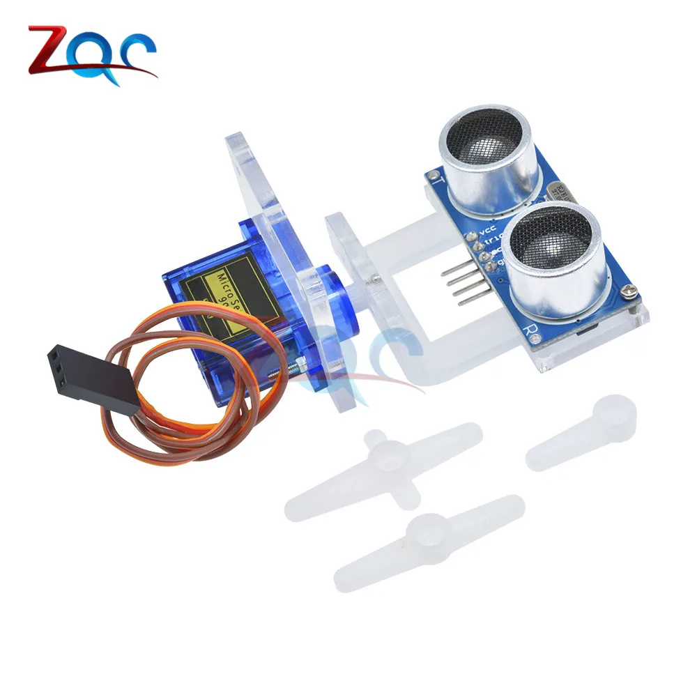 1pcs Ultrasonic Module HC-SR04 + 1pcs 9G SG90 servo motor +1pcs FPV dedicated nylon mounting bracket PTZ for arduino kit