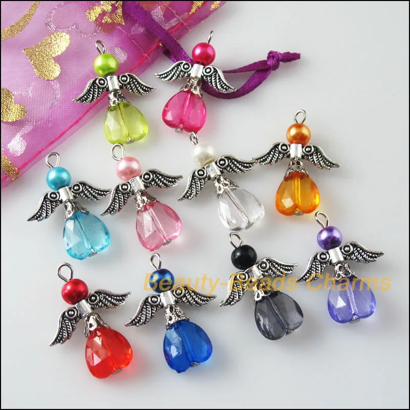 20Pcs Mixed Dancing Angel Wings Heart Charms Pendants 23x29mm