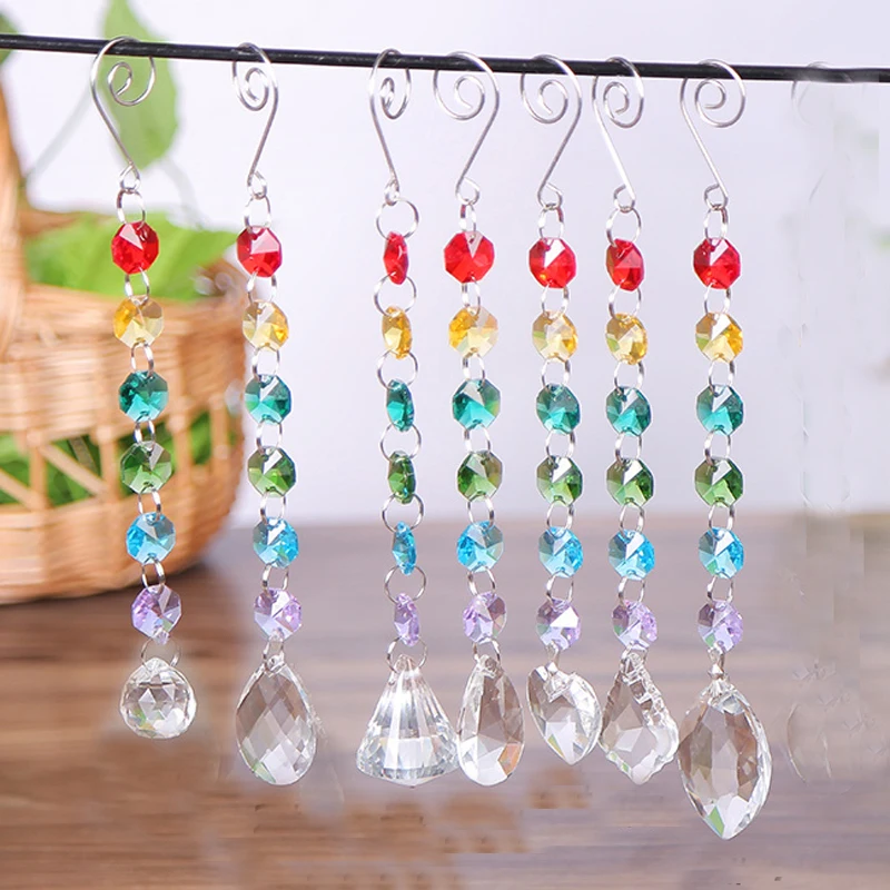 

7PCS Crystal Glass Suncatcher Chakra Pendant with Octagon Beads Window Hanging Ornament Prism Rainbow Suncatcher