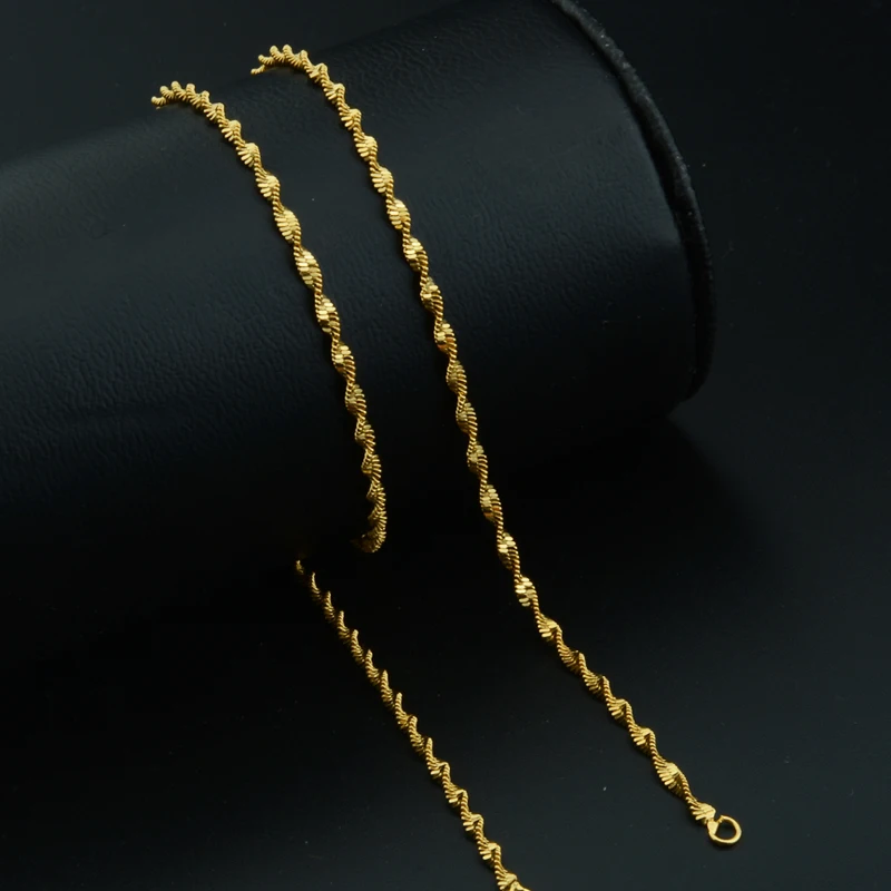 Fashion 2mm Men Women Classic Simple Yellow Gold Color Twisted Link Necklace Wave Chains