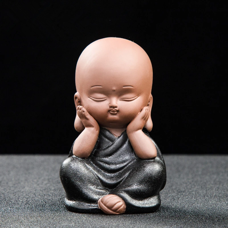 

yixing zisha tea pet home decoration monk Zen style meditation monks Chinese handmade ornament small size purple clay tea play