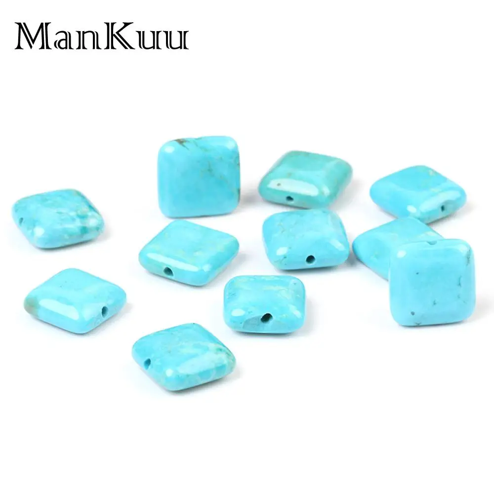 Mankuu 12mm Flat Square Turquoises Beads BlueTurquoises Stone Beads For Jewelry Making Wholesale Loose Beads 20pcs/Lot