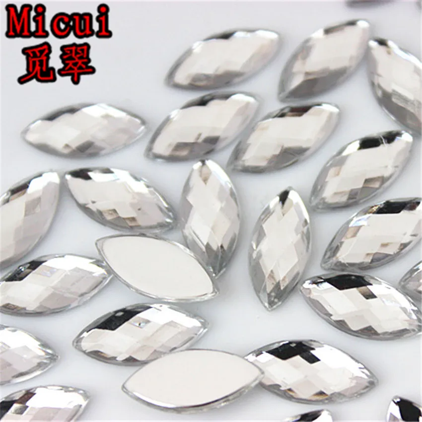 Micui 100pcs 7*15mm Horse Eye Acrylic Rhinestones Crystal Stone Flatback Non Hotfix No Hole Craft Wedding Decoration DIY MC720